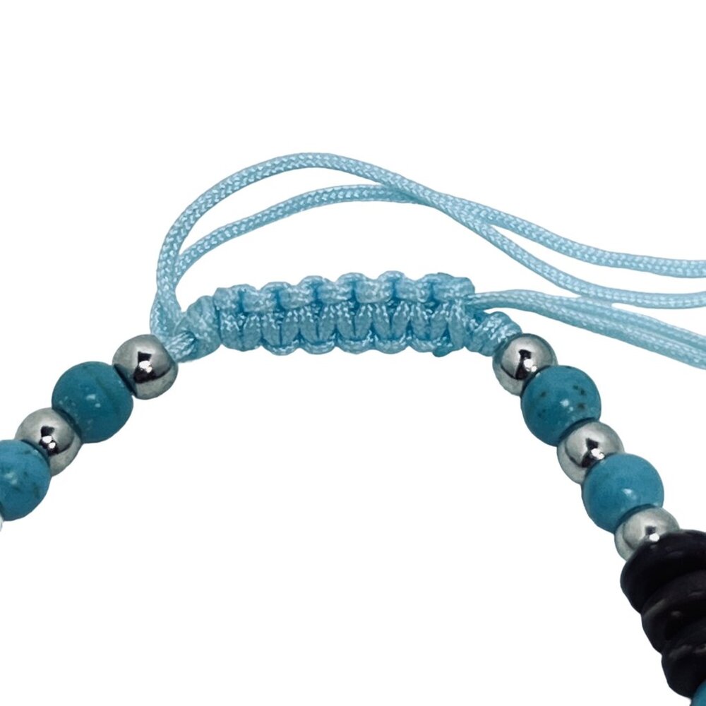 Brown Bead And Blue Faux Turquois Turtle Adjustable Ankle Bracelet (5497) - Picture 4 of 6